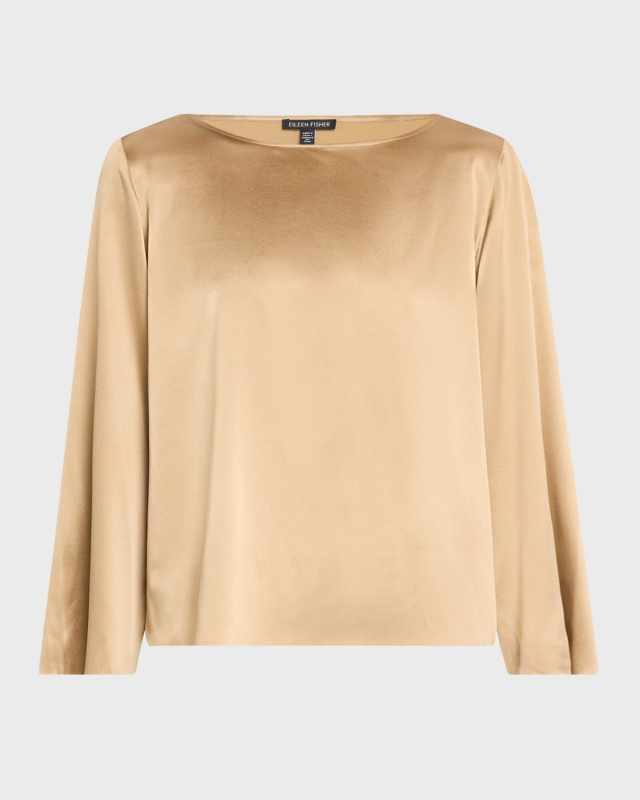 Bateau-Neck Silk Charmeuse Top